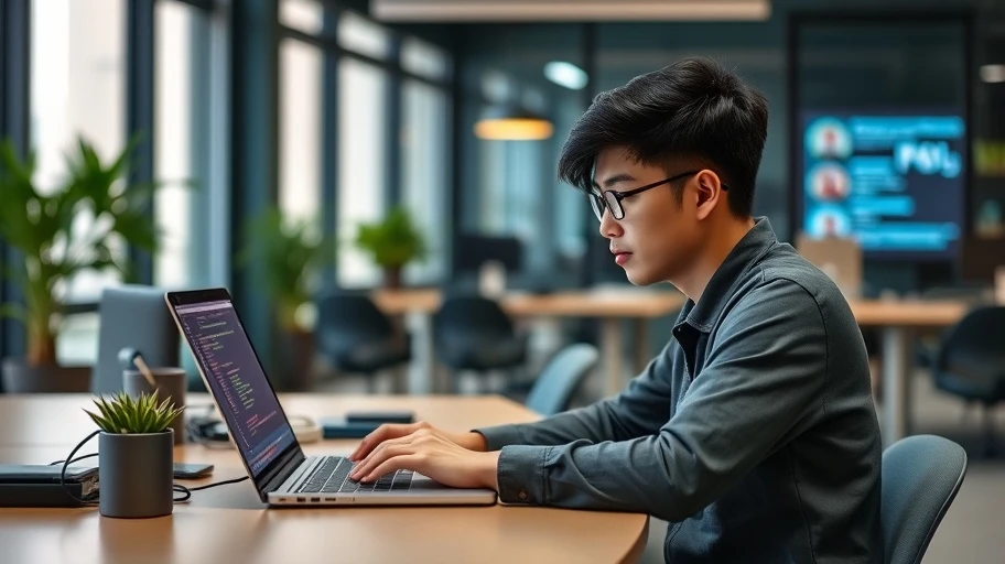 Hình ảnh lập trình viên làm việc với mã front end