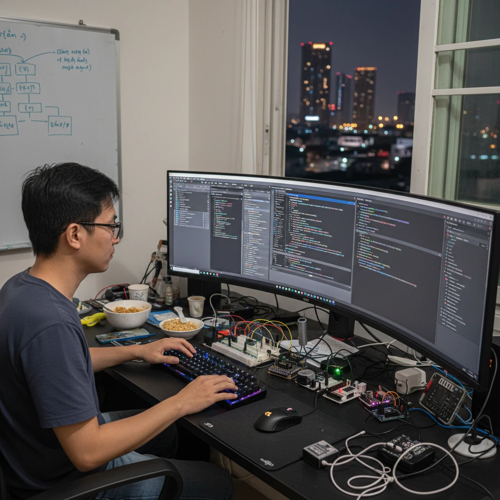 Hình ảnh lập trình viên viết mã cho các thiết bị IoT