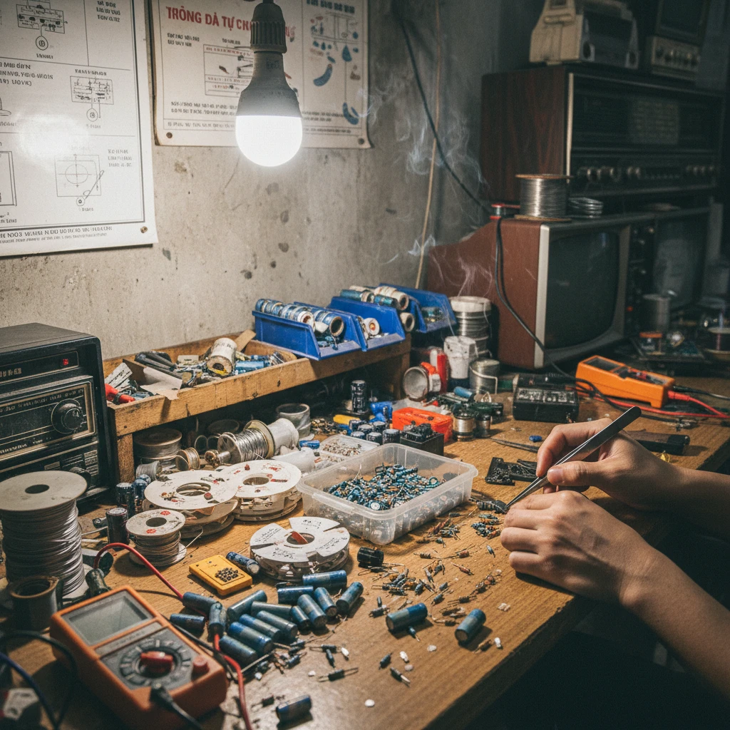 Hình ảnh linh kiện điện tử cơ bản như điện trở, tụ điện trong IoT