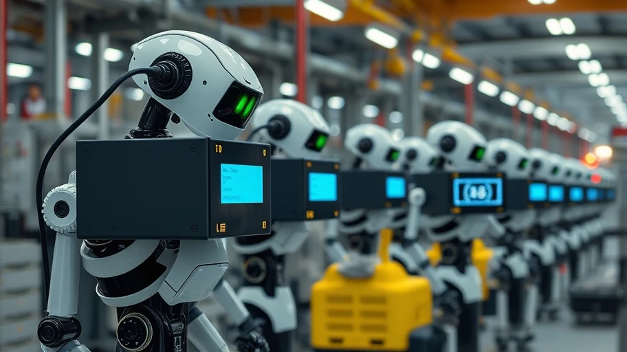 Hình ảnh robot và AI agent box trong nhà máy.