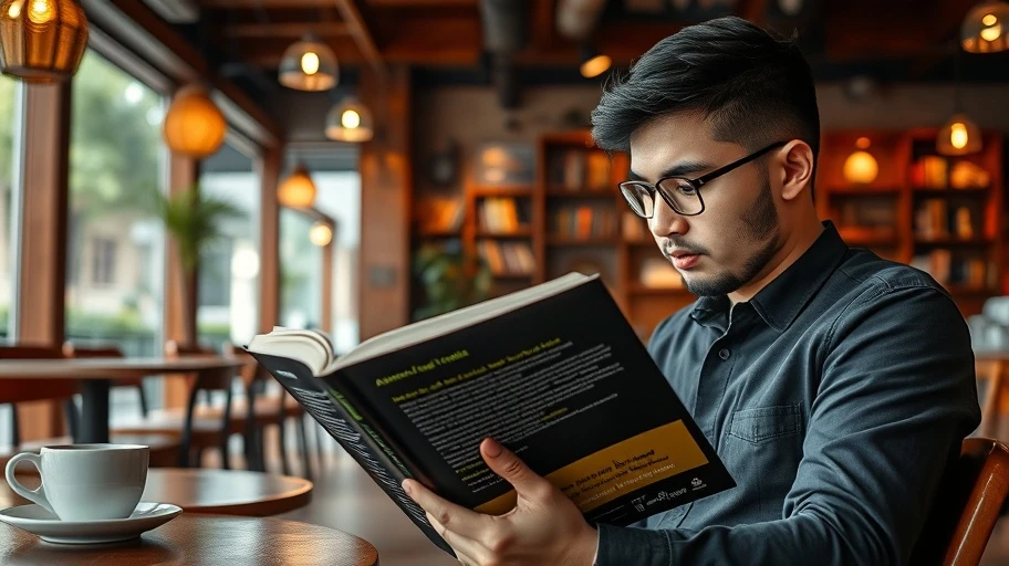 Lập trình viên đọc sách Node.js tại quán cà phê