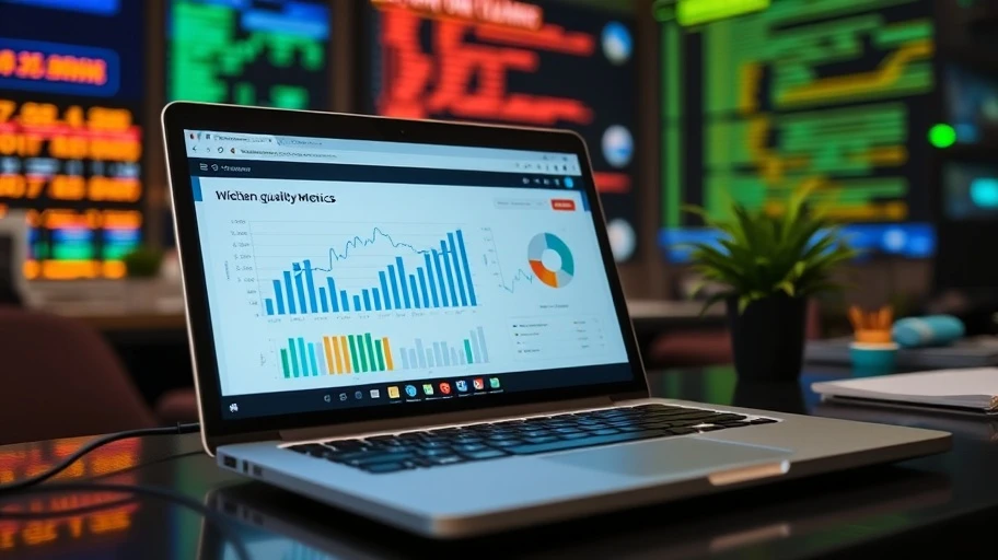 Laptop hiển thị dữ liệu phân tích AI cho chất lượng đầu ra