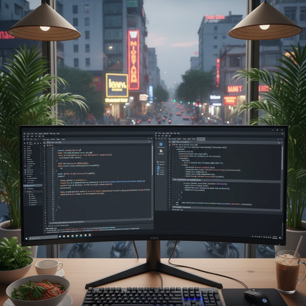 Màn hình máy tính với mã Python và MATLAB