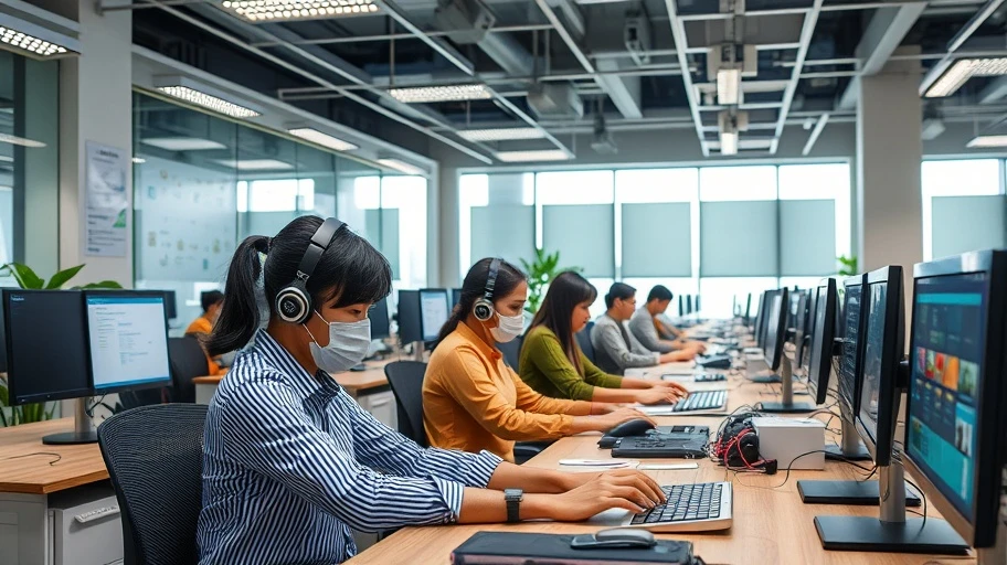 Nhân viên Việt Nam sử dụng công cụ tự động hóa dữ liệu.